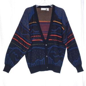Method 80's Abstract Print V-Neck Long Sleeve Button Front Cardigan Sweater
